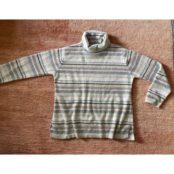 J.Jill 100% Cashmere Gray Striped Turtleneck Sweater Women’s XL - Picture 1 of 7